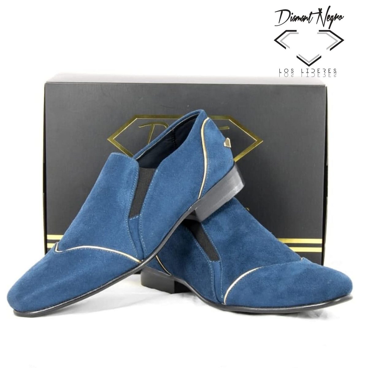 Botas Chelsea Diamant Negro gamuza azul con detalles dorados
